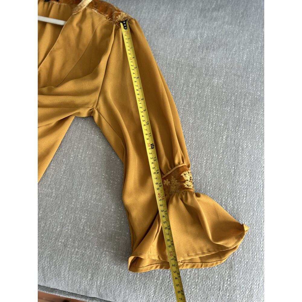 Vtg Y2K Velvet Embroidered Top Yellow L Whimsigoth Western - Picture 10 of 11